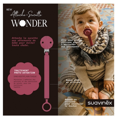 Suavinex Attache Sucette Silicone Wonder - Modèle : Magenta