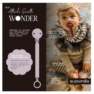 Suavinex Attache Sucette Silicone Wonder - Modèle : Lavande