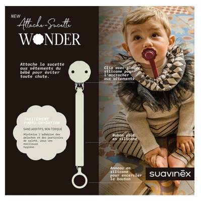 Suavinex Attache Sucette Silicone Wonder - Modèle : Vert d'Eau