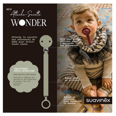 Suavinex Attache Sucette Silicone Wonder - Modèle : Vert
