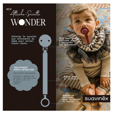 Suavinex Attache Sucette Silicone Wonder - Modèle : Bleu
