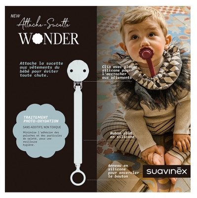 Suavinex Attache Sucette Silicone Wonder - Modèle : Bleu Clair