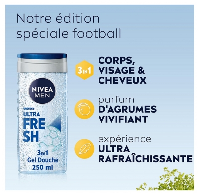 Nivea Men Ultra Fresh Gel Douche 3en1 Visage Corps et Cheveux Parfum Agrumes Édition Limité 250 ml