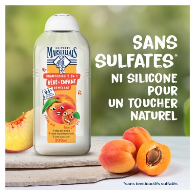 Le Petit Marseillais Shampoing Démêlant 2en1 Bébé et Enfant Abricot et Pêche 300 ML