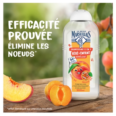 Le Petit Marseillais Shampoing Démêlant 2en1 Bébé et Enfant Abricot et Pêche 300 ML
