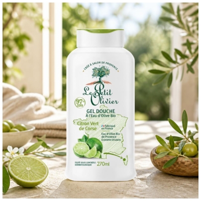 Le Petit Olivier Gel Douche à l'Eau d'Olive Bio de Provence et Citron Vert de Corse 270 ml