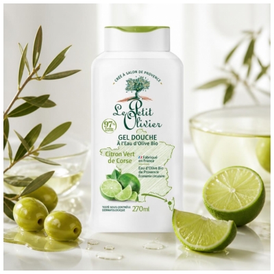 Le Petit Olivier Gel Douche à l'Eau d'Olive Bio de Provence et Citron Vert de Corse 270 ml