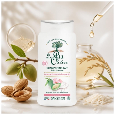 Le Petit Olivier Shampooing Lait Amande Douce et Crème de Riz Cheveux Normaux 250 ml