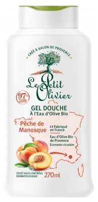Le Petit Olivier Gel Douche à l'Eau d'Olive Bio de Provence et Pêche de Manosque 270 ml