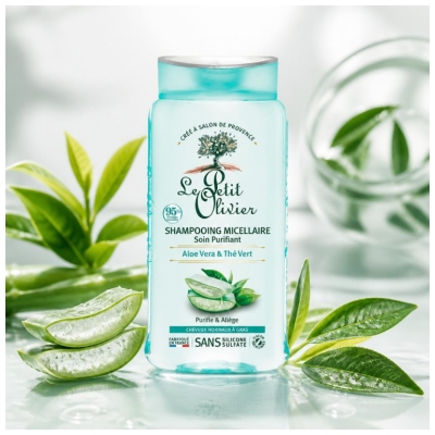 Le Petit Olivier Shampooing Micellaire Aloe Vera & Thé Vert Cheveux Normaux à Gras 250 ml