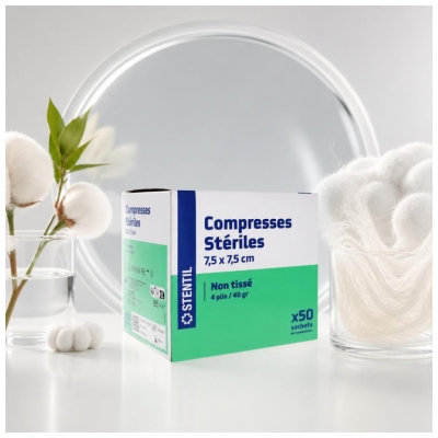 Stentil Compresses Stériles Non Tissées 50 Sachets de 2 Compresses de 7,5 x 7,5 cm