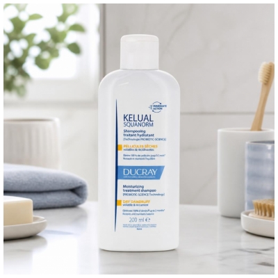 Ducray Kelual Squanorm Shampoing Traitant Hydratant Pellicules Sèches Volatiles & Récidivantes 200 ml