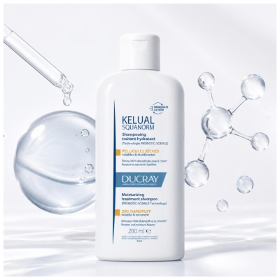 Ducray Kelual Squanorm Shampoing Traitant Hydratant Pellicules Sèches Volatiles & Récidivantes 200 ml