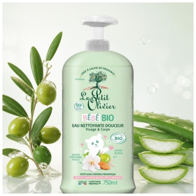 Le Petit Olivier Bébé Eau Nettoyante Visage et Corps Bio 750 ml