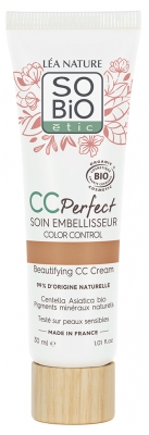 Léa Nature SO BIO étic CC Perfect Soin Embellisseur Biologique 30 ML est un soin couvrant pour le visage. Ce soin polyvalent apporte des bienfaits complets à la peau. Il atténue immédiatement les rougeurs, dissimule les cernes et les signes de fatigue, illumine le teint et réveille l’éclat naturel. Le teint est uniformisé, la peau intensément hydratée, apaisée et visiblement sublimée. Non comédogène Testé sous contrôle dermatologique Vegan 99% du total est d'origine naturelle 38% du total des ingrédients sont issus de l'Agriculture Biologique Cosmos Organic certifié par Ecocert Greenlife selon le référentiel Cosmos Fabriqué en France - Teinte : Medium