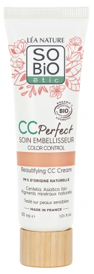 Léa Nature SO BIO étic CC Perfect Soin Embellisseur Biologique 30 ML est un soin couvrant pour le visage. Ce soin polyvalent apporte des bienfaits complets à la peau. Il atténue immédiatement les rougeurs, dissimule les cernes et les signes de fatigue, illumine le teint et réveille l’éclat naturel. Le teint est uniformisé, la peau intensément hydratée, apaisée et visiblement sublimée. Non comédogène Testé sous contrôle dermatologique Vegan 99% du total est d'origine naturelle 38% du total des ingrédients sont issus de l'Agriculture Biologique Cosmos Organic certifié par Ecocert Greenlife selon le référentiel Cosmos Fabriqué en France