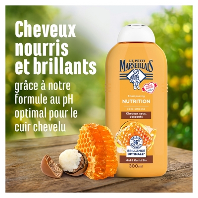 Le Petit Marseillais Shampoing Nutrition Miel et Karité Cheveux Secs et Cassants 300 ml