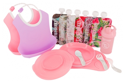 Twistshake Coffret Repas Les Essentiels 6 Mois et + - Couleur : Rose Pastel / Violet / Blanc