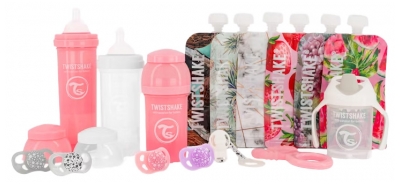 Twistshake Coffret Nutrition Les Essentiels Dès la Naissance - Couleur : Rose Pastel / Blanc / Violet