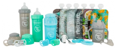 Twistshake Coffret Nutrition Les Essentiels Dès la Naissance - Couleur : Vert Pastel / Bleu Pastel / Gris Pastel