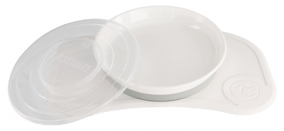 Twistshake Mini Plateau Click Mat + Assiette & Couvercle Dès 6 Mois - Couleur : Blanc