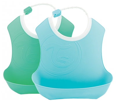 Twistshake 2 Bavoirs Doux Récupérateurs Dès 4 Mois - Couleur : Bleu Pastel - Vert