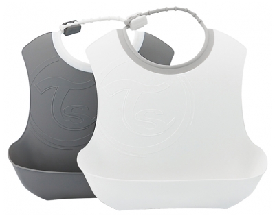 Twistshake 2 Bavoirs Doux Récupérateurs Dès 4 Mois - Couleur : Gris Pastel - Blanc