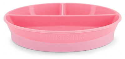 Twistshake Assiette Compartimentée et Couvercle Dès 6 Mois - Couleur : Rose Pastel