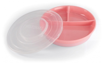 Twistshake Assiette Compartimentée et Couvercle Dès 6 Mois - Couleur : Rose Pastel