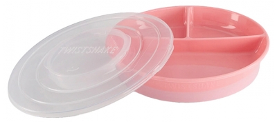 Twistshake Assiette Compartimentée et Couvercle Dès 6 Mois - Couleur : Rose Pastel