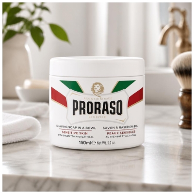 Proraso Savon à Raser en Bol Peaux Sensibles au Thé Vert et à l'Avoine 150 ml