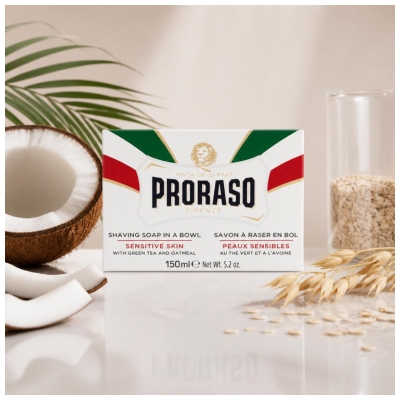 Proraso Savon à Raser en Bol Peaux Sensibles au Thé Vert et à l'Avoine 150 ml