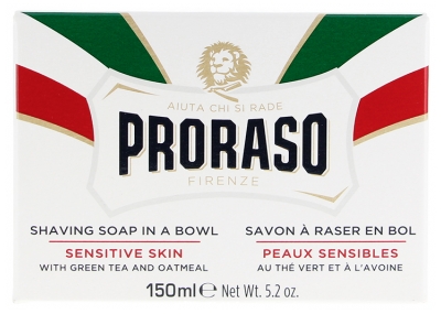 Proraso Savon à Raser en Bol Peaux Sensibles au Thé Vert et à l'Avoine 150 ml