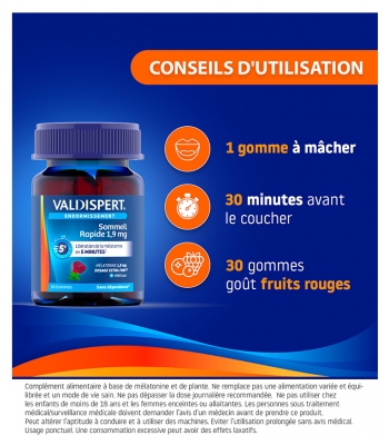 Valdispert Endormissement Sommeil Rapide 1,9 mg 30 Gommes