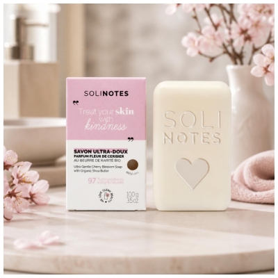 Solinotes Fleur de Cerisier Savon Solide Ultra-Doux au Beurre de Karité 100 g