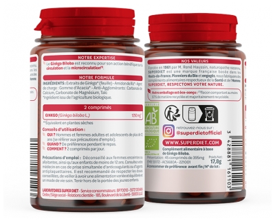 Superdiet Ginkgo Biloba Bio 45 Unités