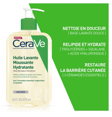 Cerave Huile Lavante Moussante Hydratante 473 ml Pour Les Peaux Normales à Trèsèches Les Peaux à Tendance Atopique