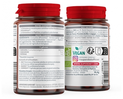 Superdiet Curcuma Curcumine Pipérine Bio 45 Unités