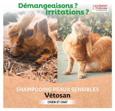 Clément Thékan Vétosan Shampoing Peaux Sensibles Chats et Chiens Bio Sans Parfum 200 ml