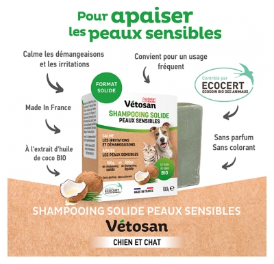 Clément Thékan Vétosan Shampoing Solide Chiens et Chats Bio 100 g