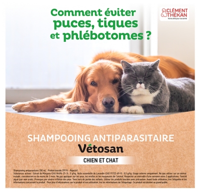 Clément Thékan Vétosan Shampoing Anti Parasitaire Chats et Chiens Bio 200 ml