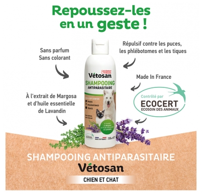 Clément Thékan Vétosan Shampoing Anti Parasitaire Chats et Chiens Bio 200 ml