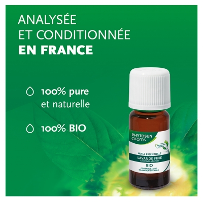 Phytosun Arôms Huile Essentielle Lavande Fine Bio - Hebbd - 100 % Pure & Naturelle - Contribue à la Relaxation - 100% Bio Analysée & Conditionnée en France - 10 ml