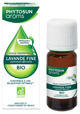 Phytosun Arôms Huile Essentielle Lavande Fine Bio - Hebbd - 100 % Pure & Naturelle - Contribue à la Relaxation - 100% Bio Analysée & Conditionnée en France - 10 ml