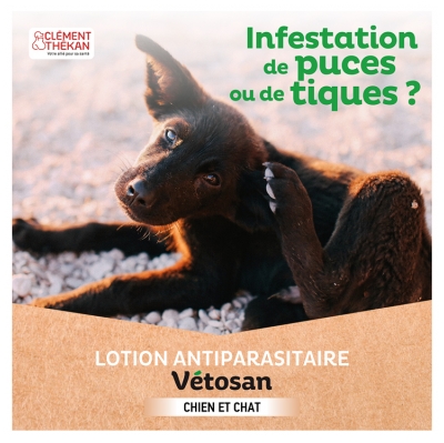 Clément Thékan Vétosan Lotion Antiparasitaire Sans Rinçage pour chats et Chiens Bio 150 ml
