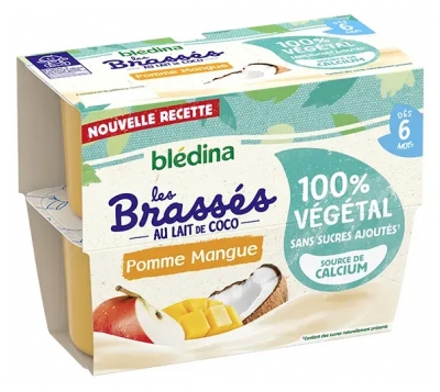 Blédina Les Brassés au Lait de Coco Pomme-Mangue dès 6 Mois 4 Unités