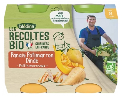 Blédina Les Récoltes Bio Panais Potimarron Dinde dès 8 Mois 2 x 200 g
