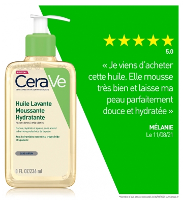 Cerave Huile Lavante Moussante Hydratante 236 ml Pour Les Peaux Normales à Trèsèches Les Peaux à Tendance Atopique
