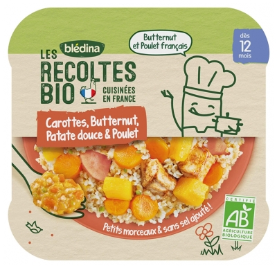 Les Récoltes Bio Carottes Butternut Patate Douce & Poulet dès 12 Mois Bio 230 g