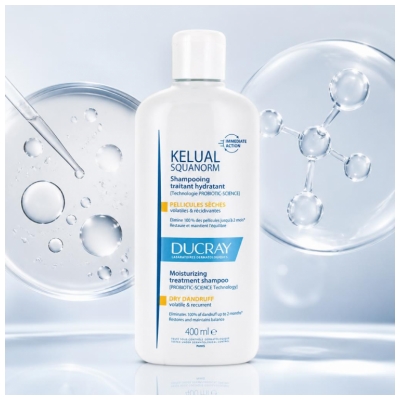 Ducray Kelual Squanorm Shampoing Traitant Hydratant Pellicules Sèches Volatiles & Récidivantes 400 ml